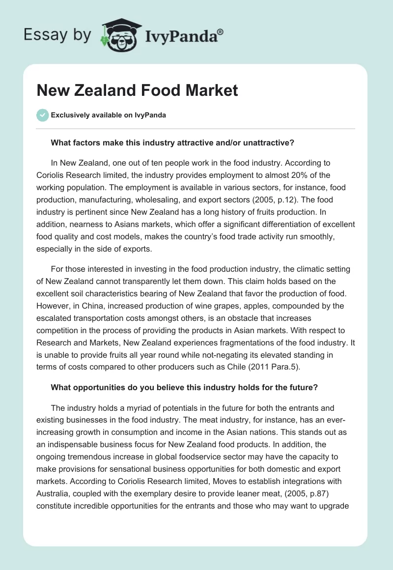 New Zealand Food Market. Page 1