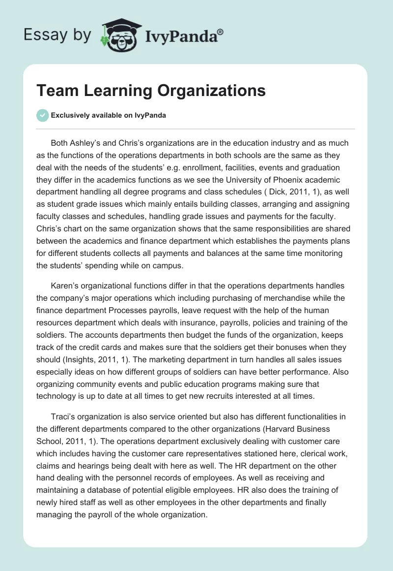 Team Learning Organizations. Page 1