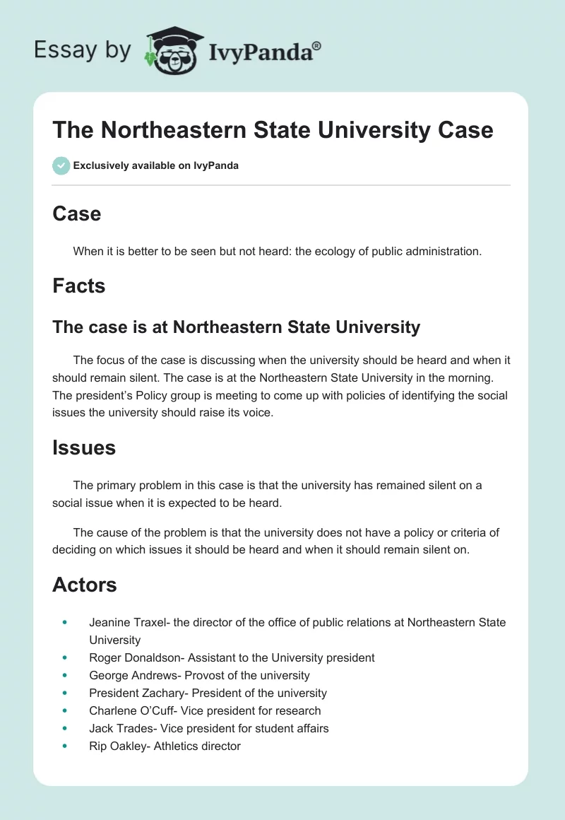 The Northeastern State University Case. Page 1