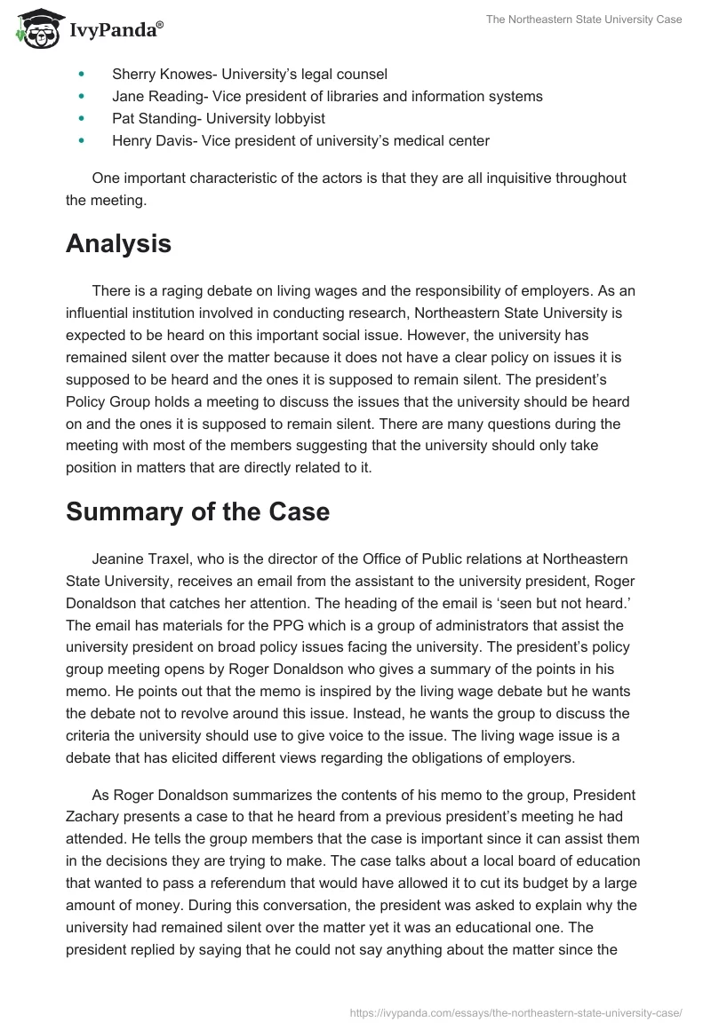 The Northeastern State University Case. Page 2