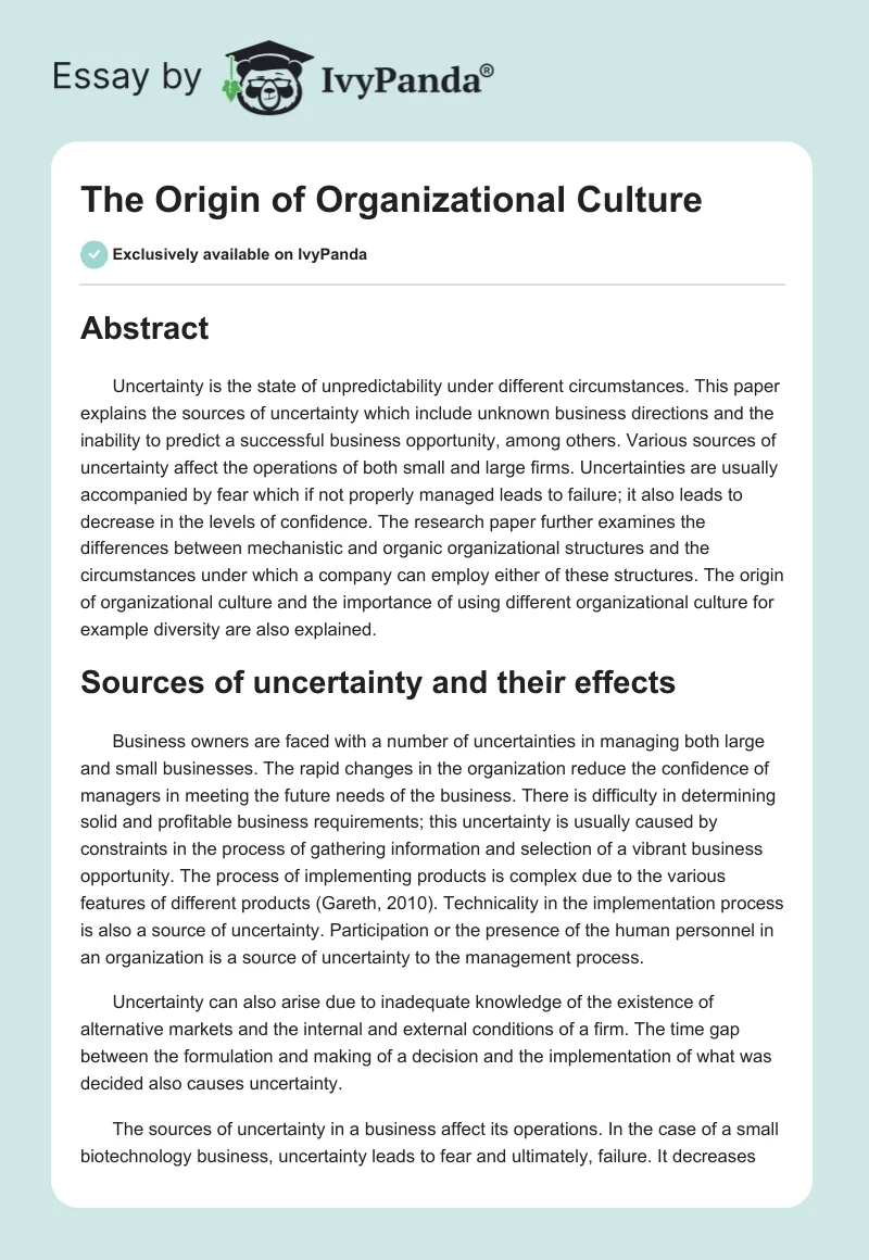 The Origin of Organizational Culture. Page 1