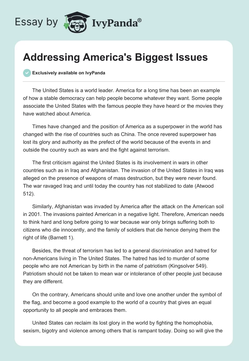 Addressing America's Biggest Issues. Page 1