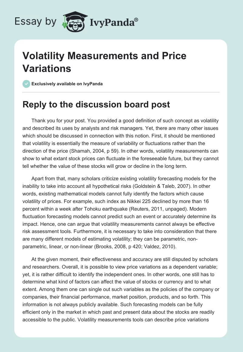 Volatility Measurements and Price Variations. Page 1
