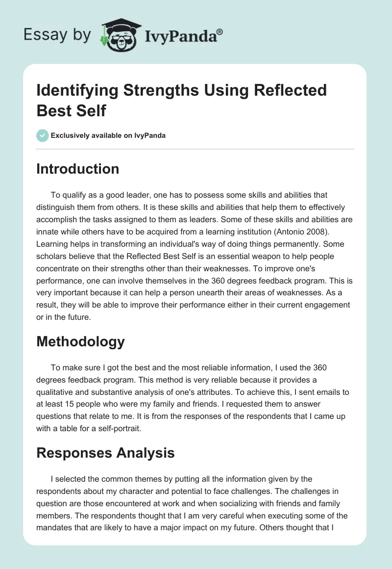 Identifying Strengths Using Reflected Best Self. Page 1