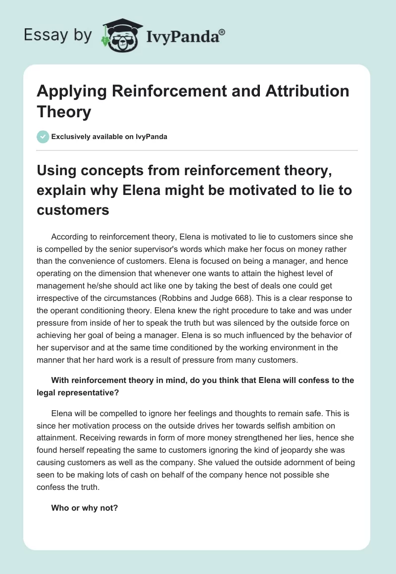 Applying Reinforcement and Attribution Theory. Page 1