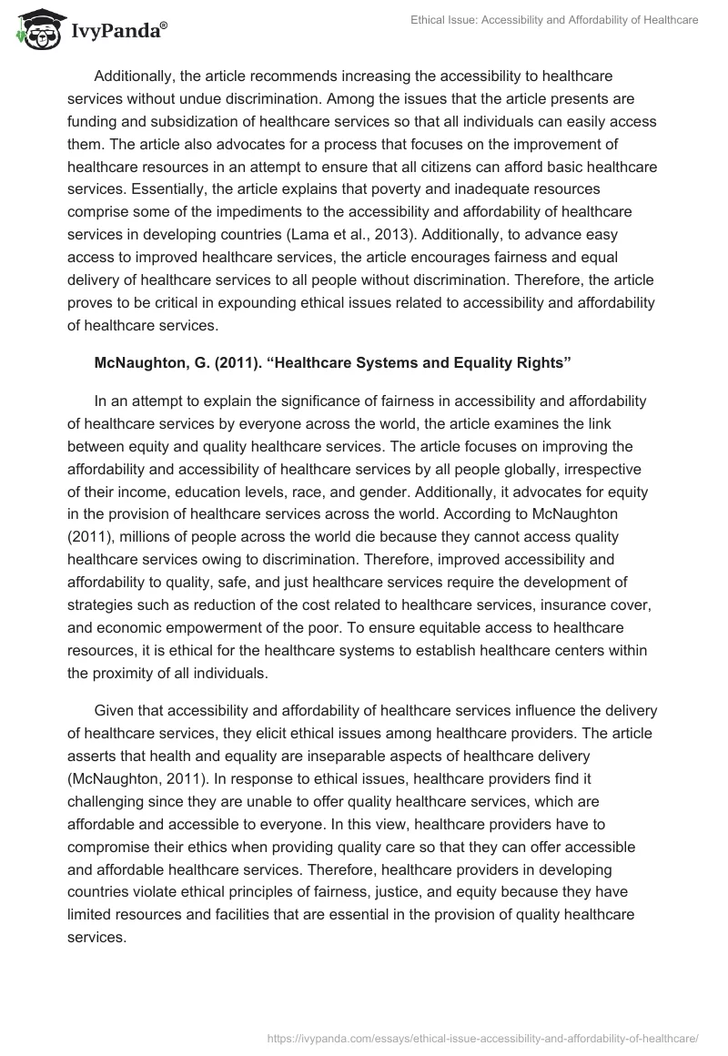 Ethical Issue: Accessibility and Affordability of Healthcare. Page 2