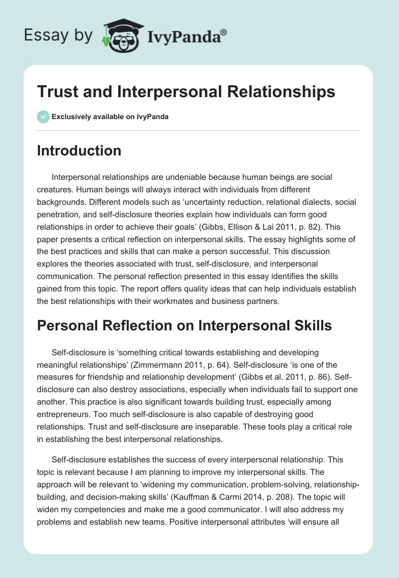Trust and Interpersonal Relationships. Page 1
