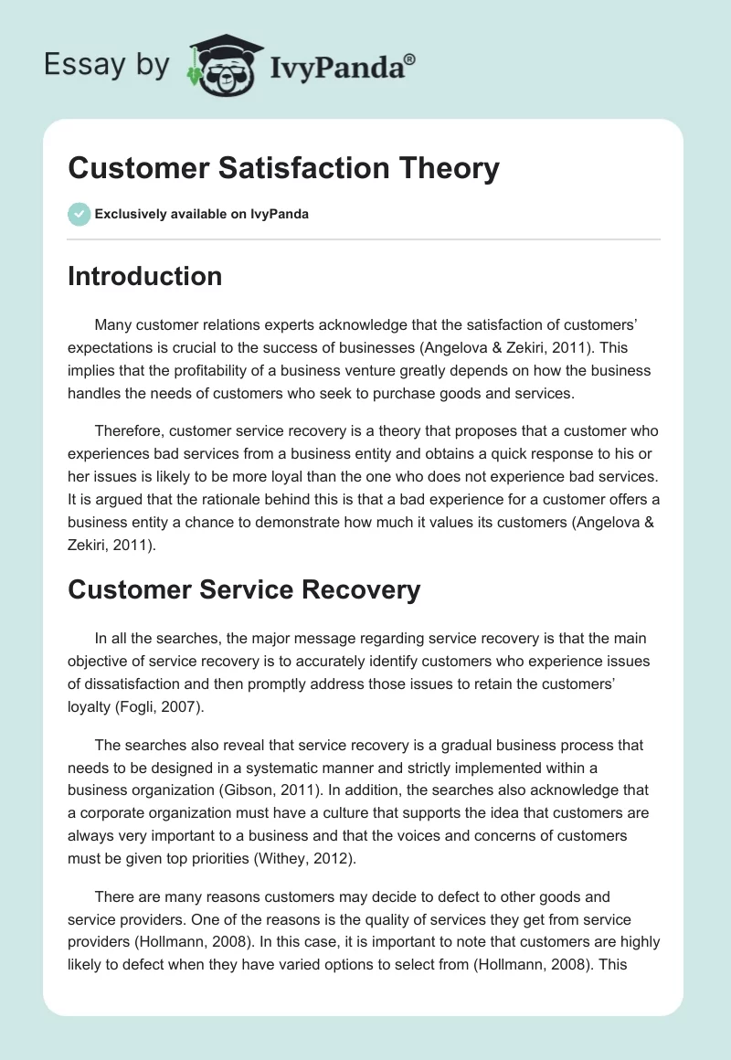 Customer Satisfaction Theory. Page 1