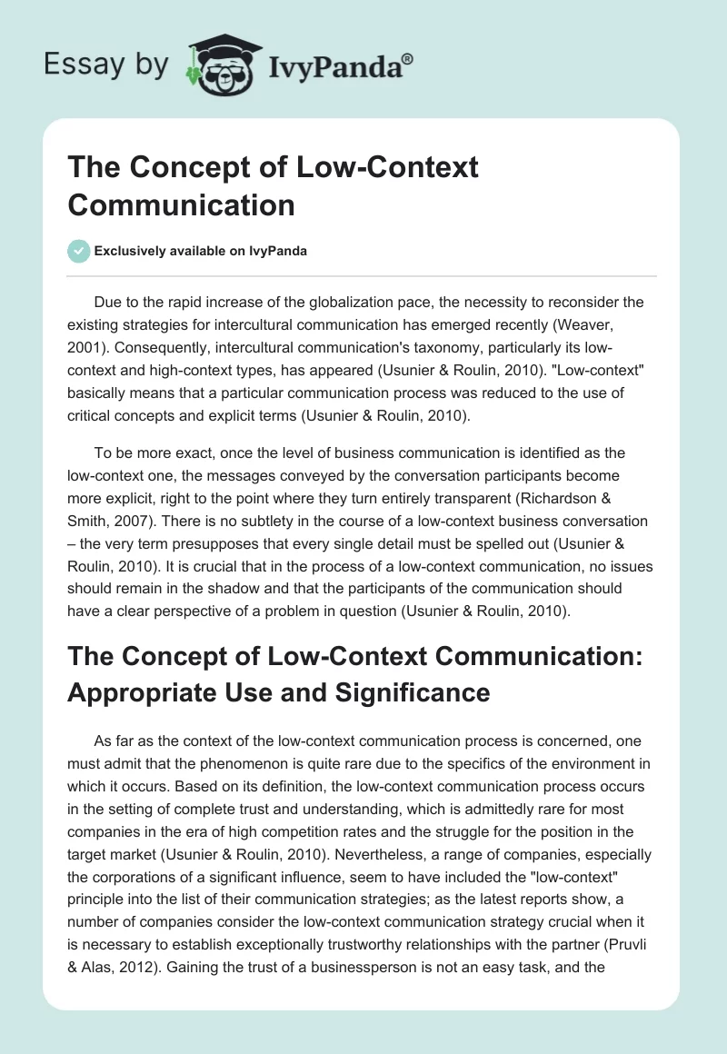The Concept of Low-Context Communication. Page 1