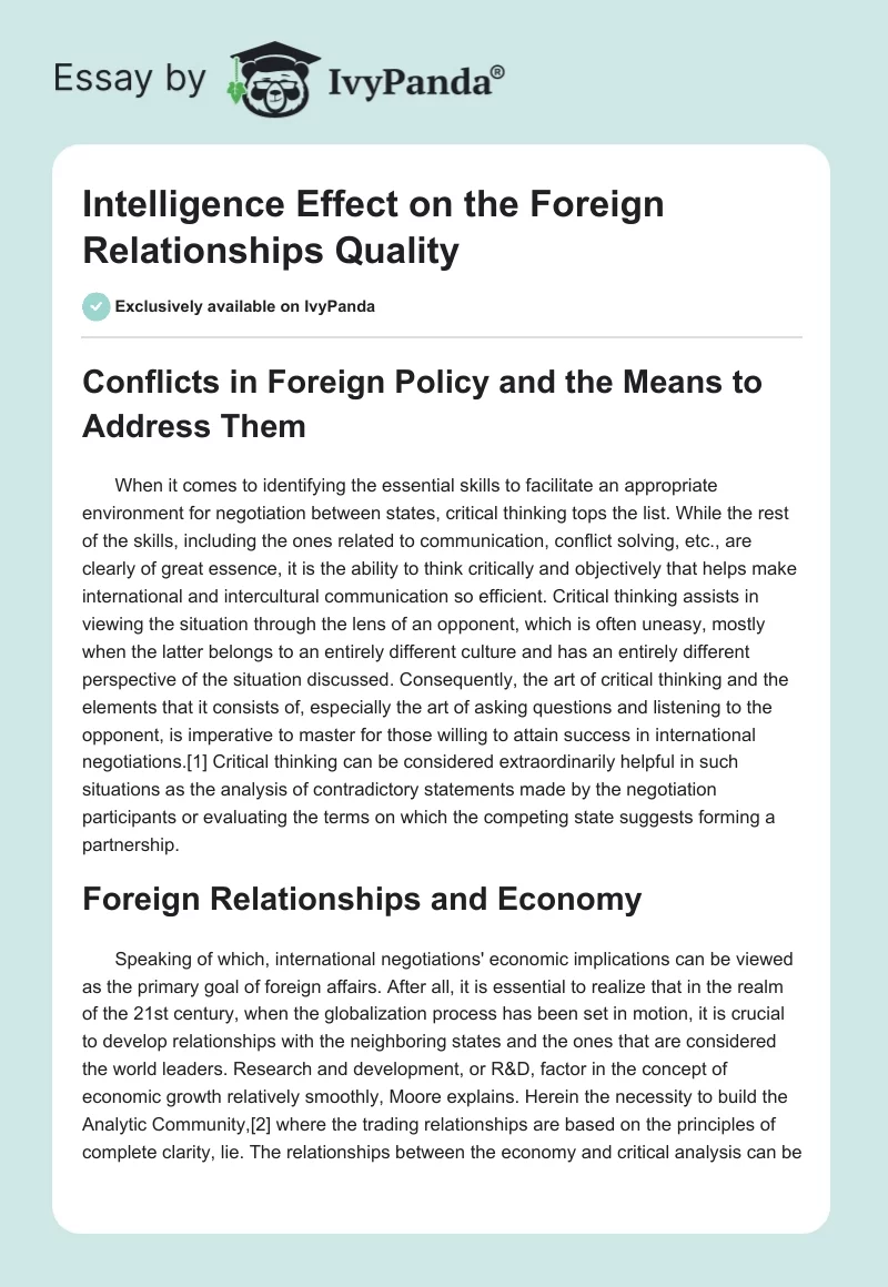 Intelligence Effect on the Foreign Relationships Quality. Page 1
