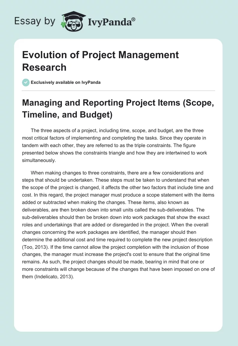 Evolution of Project Management Research. Page 1