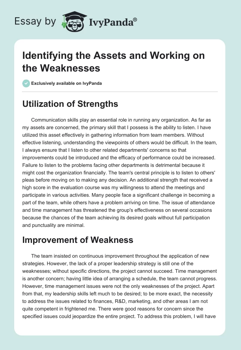 Identifying the Assets and Working on the Weaknesses. Page 1