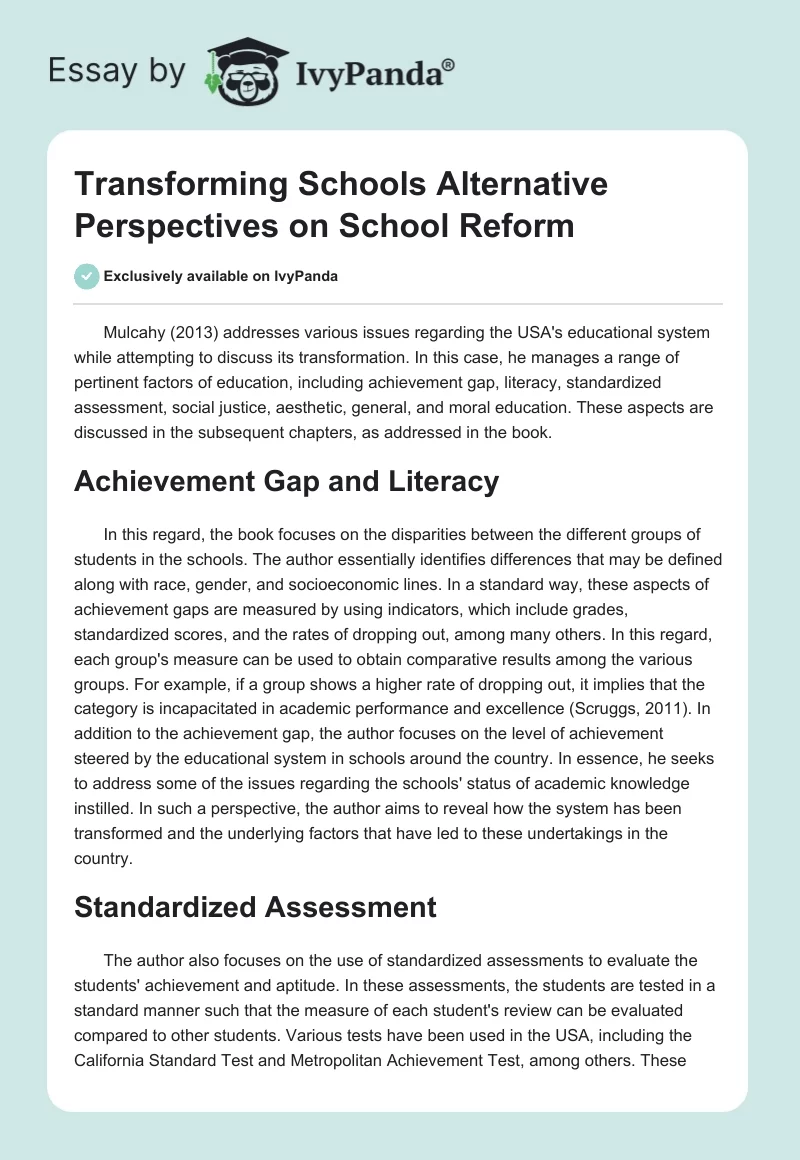 Transforming Schools Alternative Perspectives on School Reform. Page 1