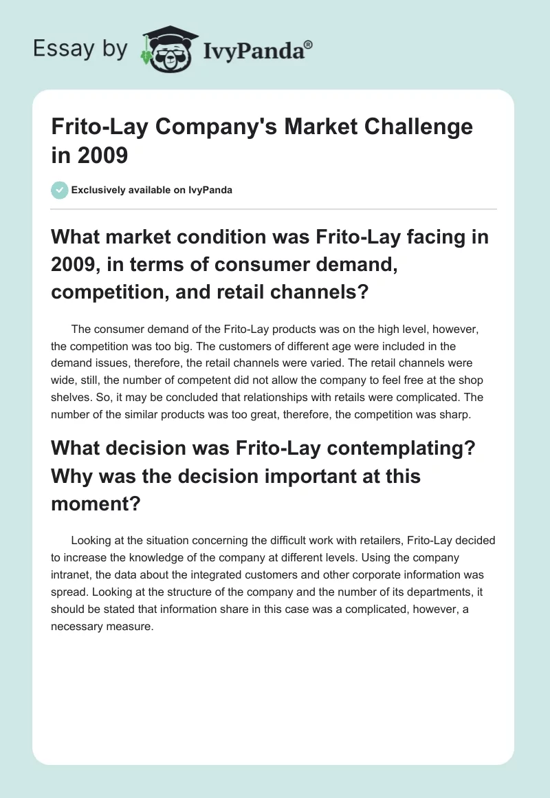 Frito-Lay Company's Market Challenge in 2009. Page 1