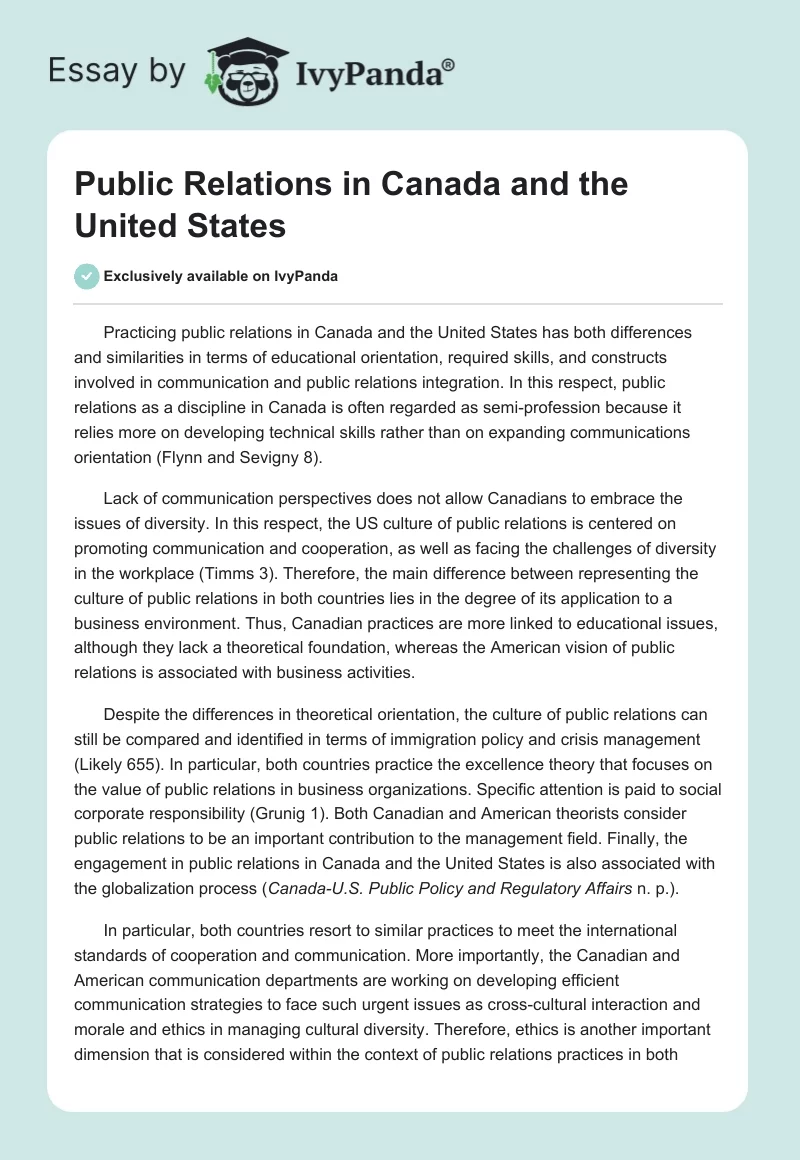 Public Relations in Canada and the United States. Page 1