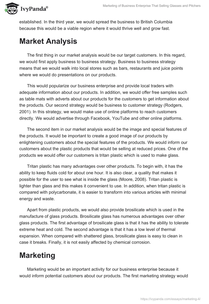 Marketing of Business Enterprise That Selling Glasses and Pitchers. Page 2