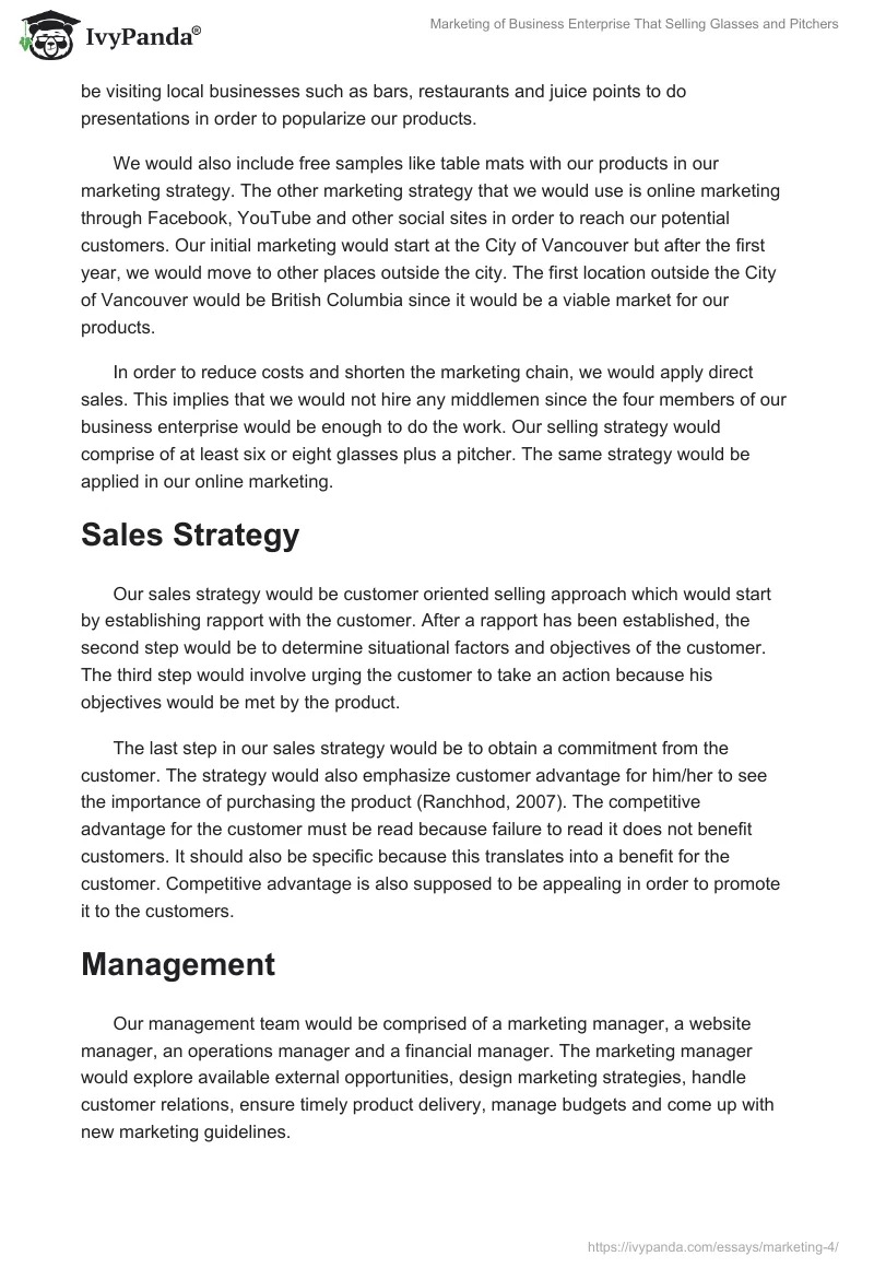Marketing of Business Enterprise That Selling Glasses and Pitchers. Page 3