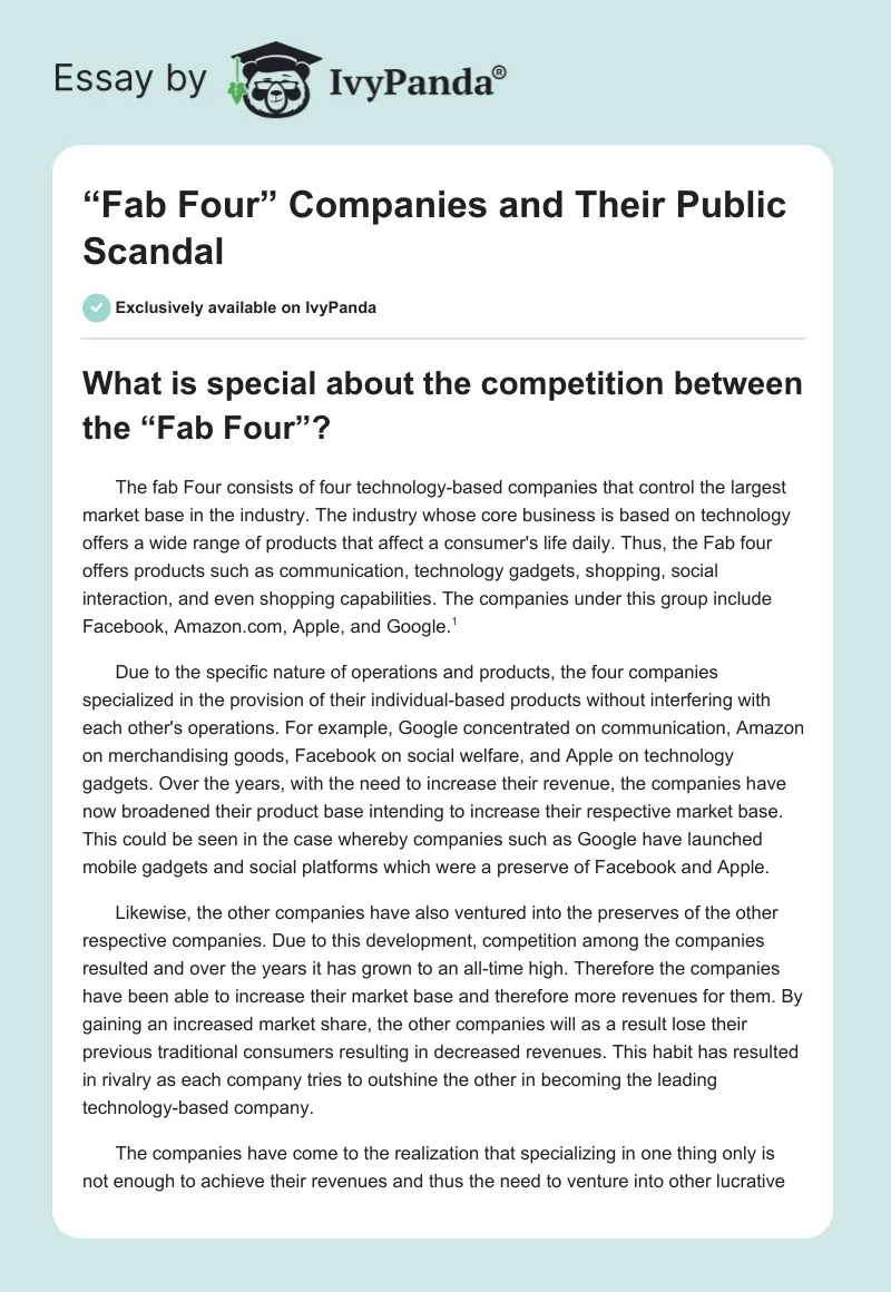 “Fab Four” Companies and Their Public Scandal. Page 1