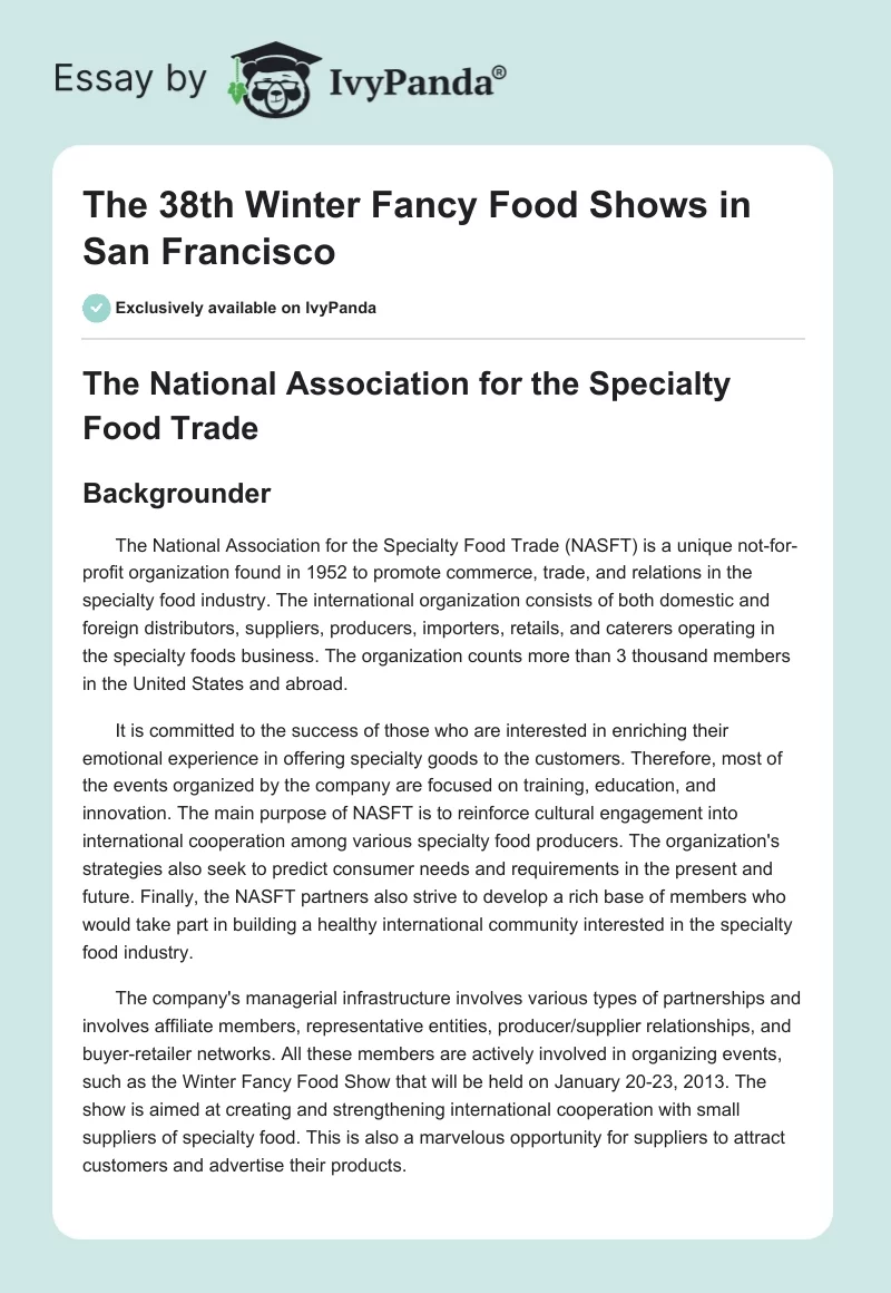 The 38th Winter Fancy Food Shows in San Francisco. Page 1