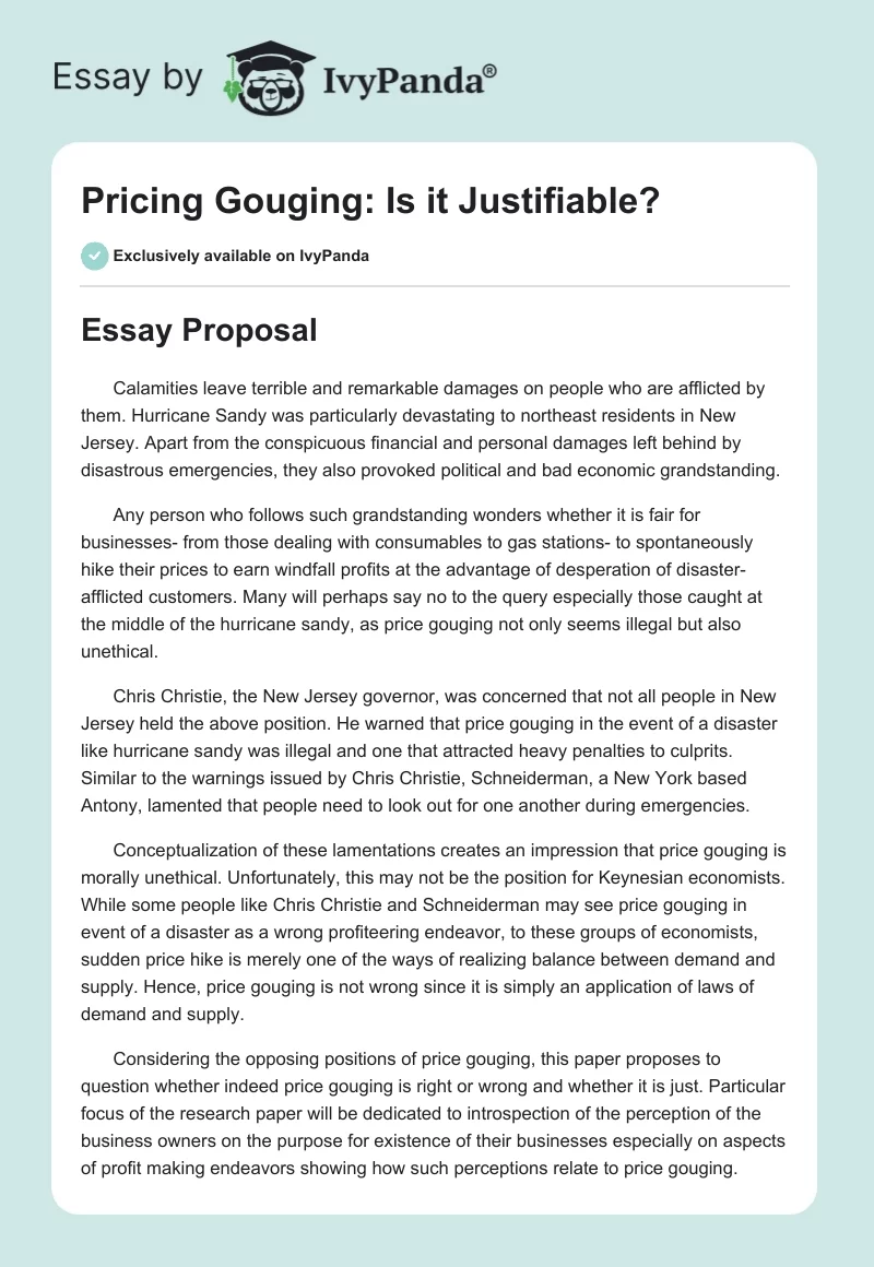 Pricing Gouging: Is it Justifiable?. Page 1