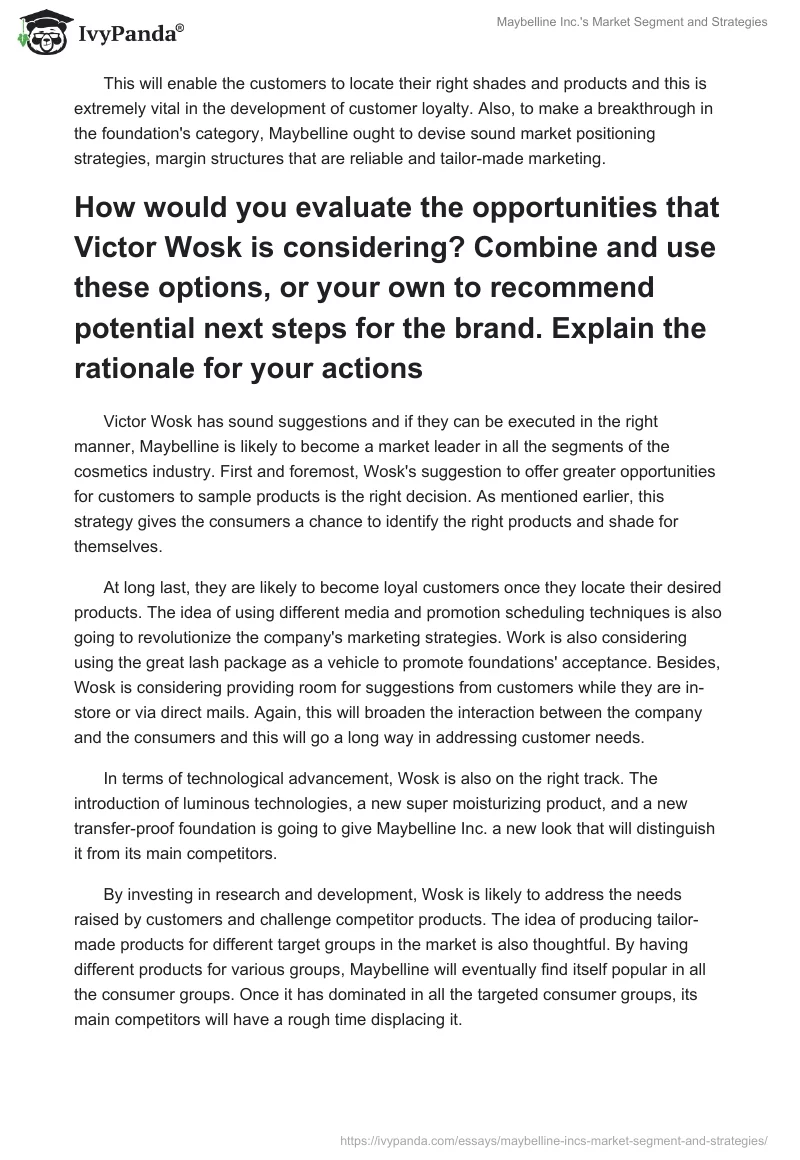 Maybelline Inc.'s Market Segment and Strategies. Page 4