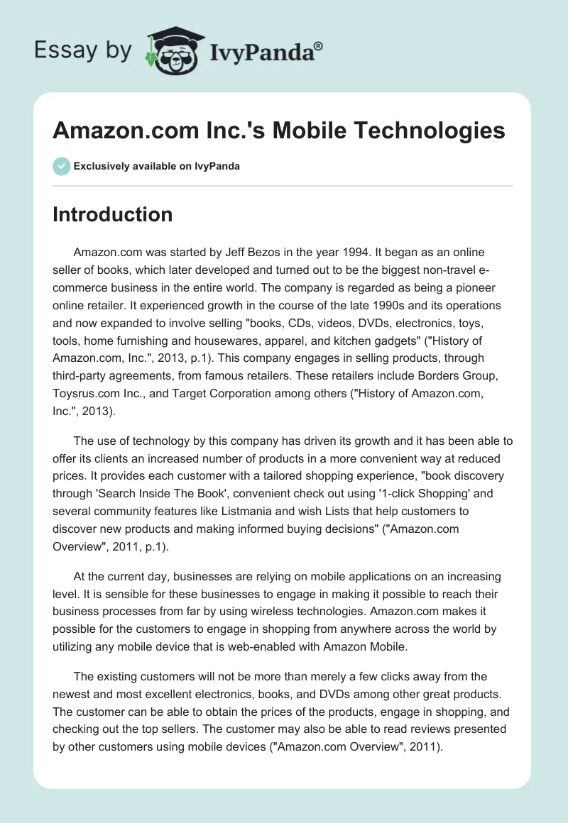 Amazon.com Inc.'s Mobile Technologies. Page 1