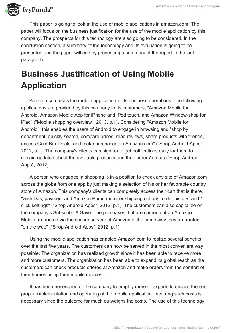 Amazon.com Inc.'s Mobile Technologies. Page 2