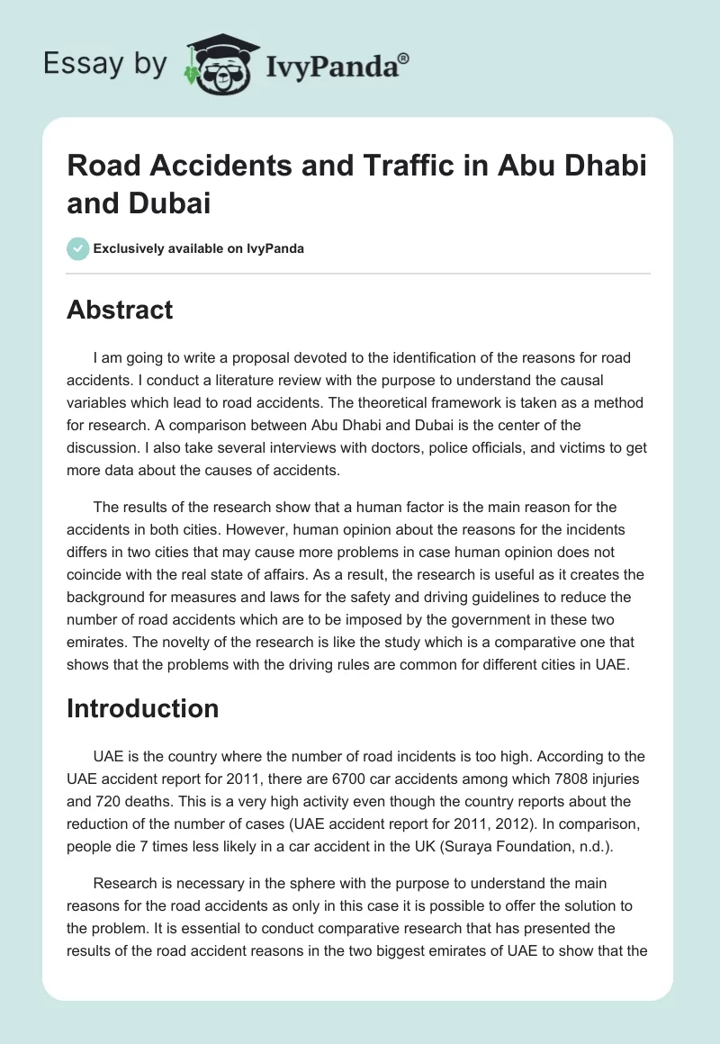 Road Accidents and Traffic in Abu Dhabi and Dubai. Page 1