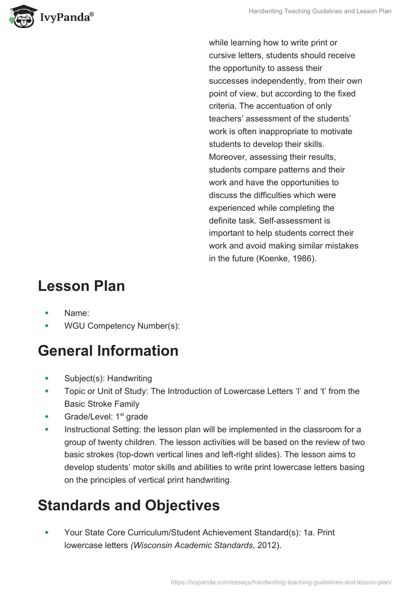 Handwriting Teaching Guidelines and Lesson Plan. Page 3