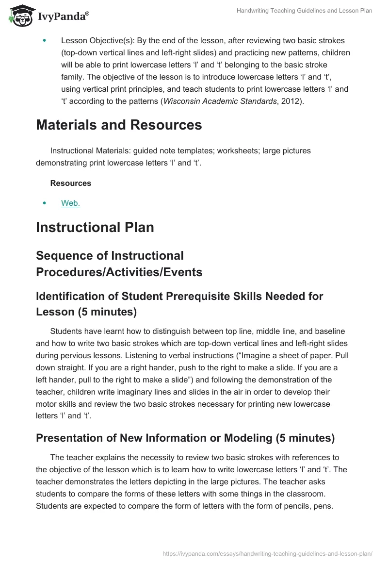 Handwriting Teaching Guidelines and Lesson Plan. Page 4