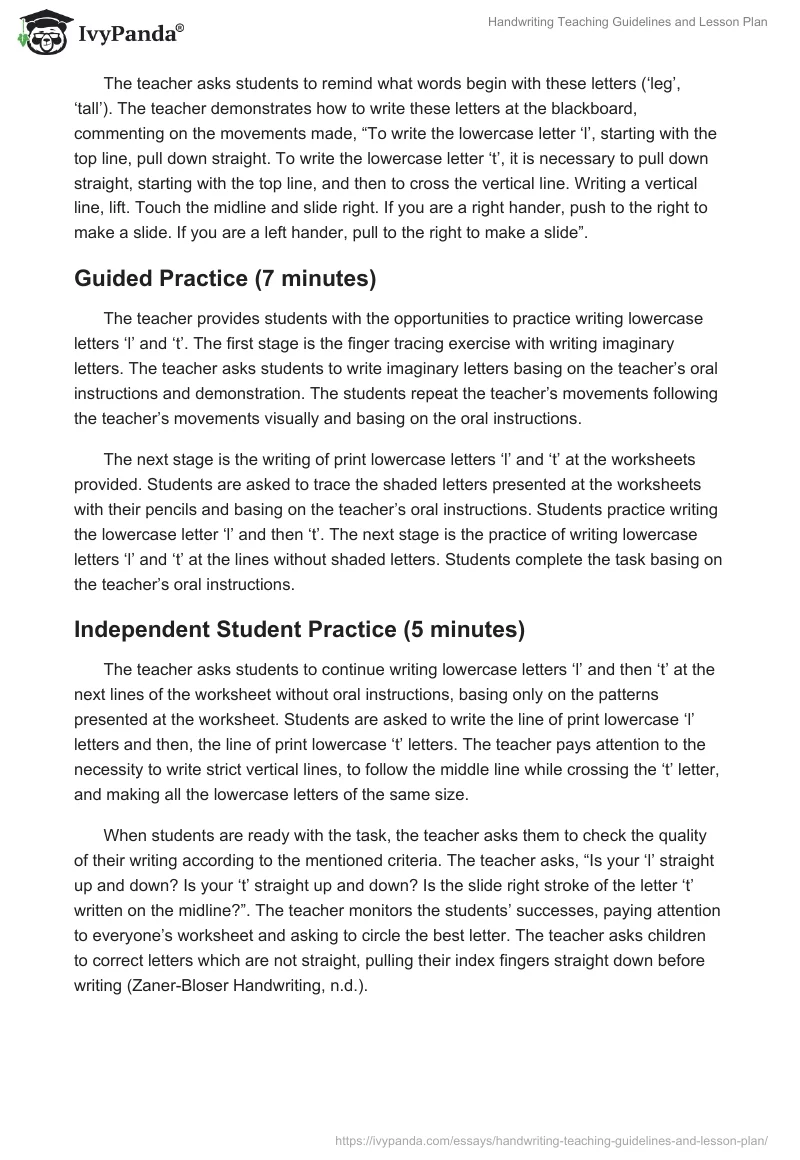 Handwriting Teaching Guidelines and Lesson Plan. Page 5