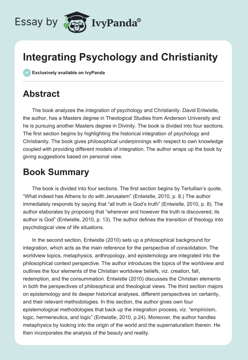 Integrating Psychology and Christianity. Page 1