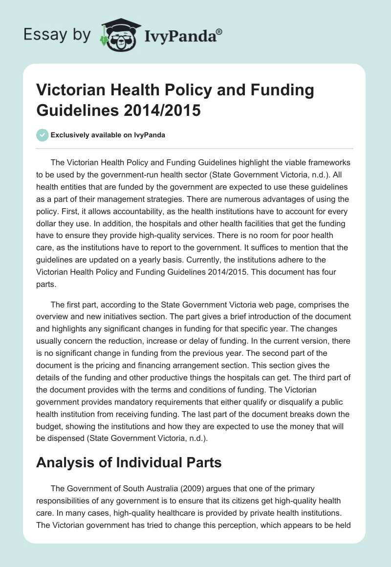 Victorian Health Policy and Funding Guidelines 2014/2015. Page 1