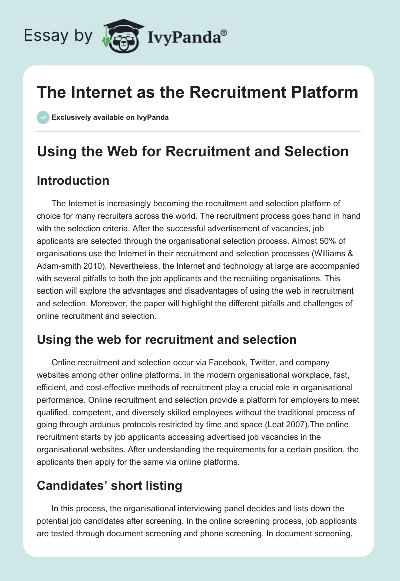 The Internet as the Recruitment Platform. Page 1