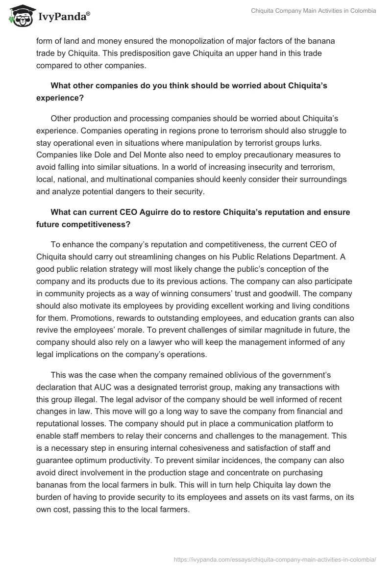 Chiquita Company Main Activities in Colombia. Page 2