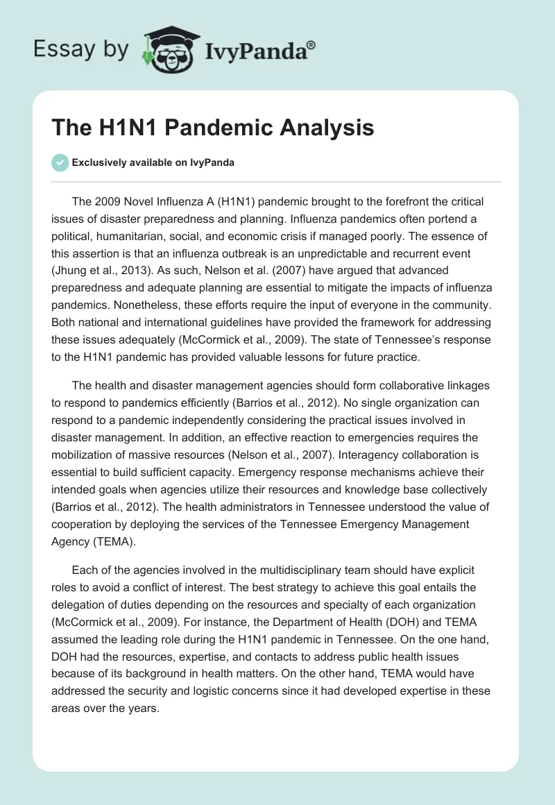 The H1N1 Pandemic Analysis. Page 1