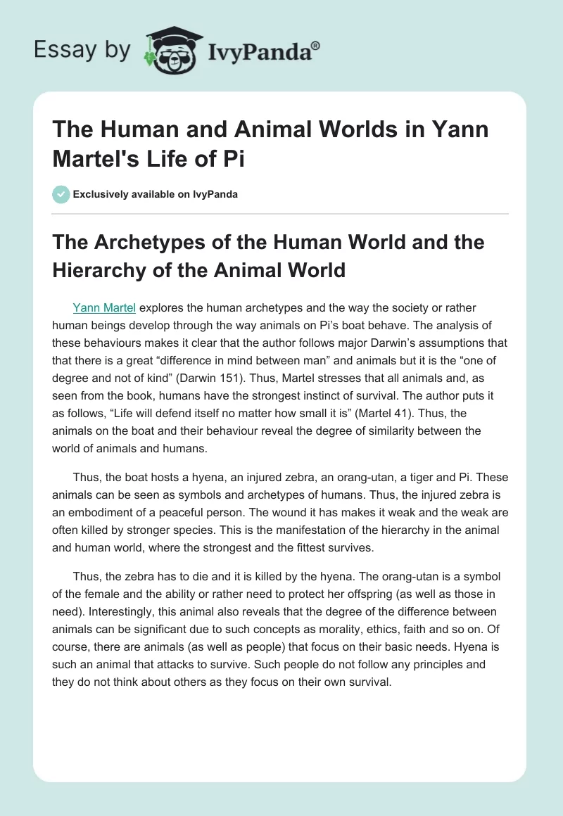 The Human and Animal Worlds in Yann Martel's Life of Pi. Page 1