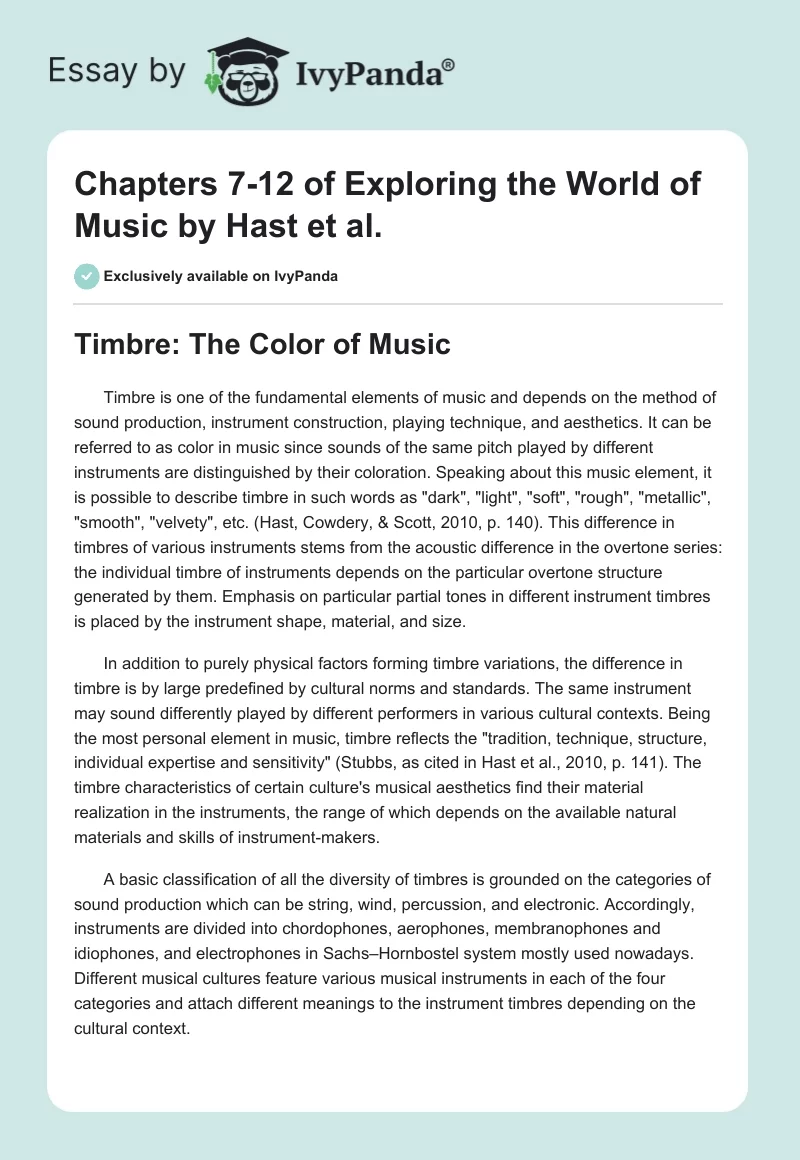 Chapters 7-12 of "Exploring the World of Music" by Hast et al.. Page 1