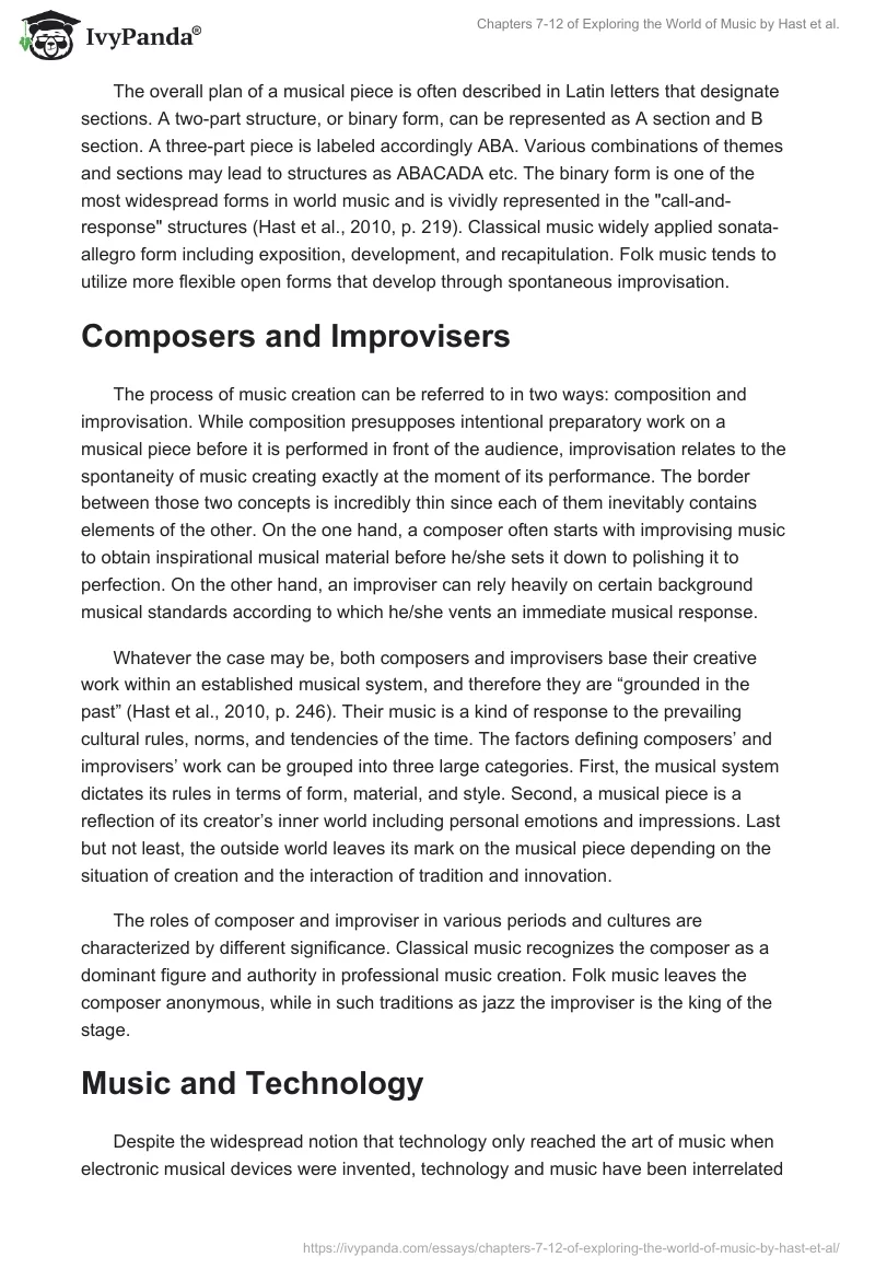 Chapters 7-12 of "Exploring the World of Music" by Hast et al.. Page 4