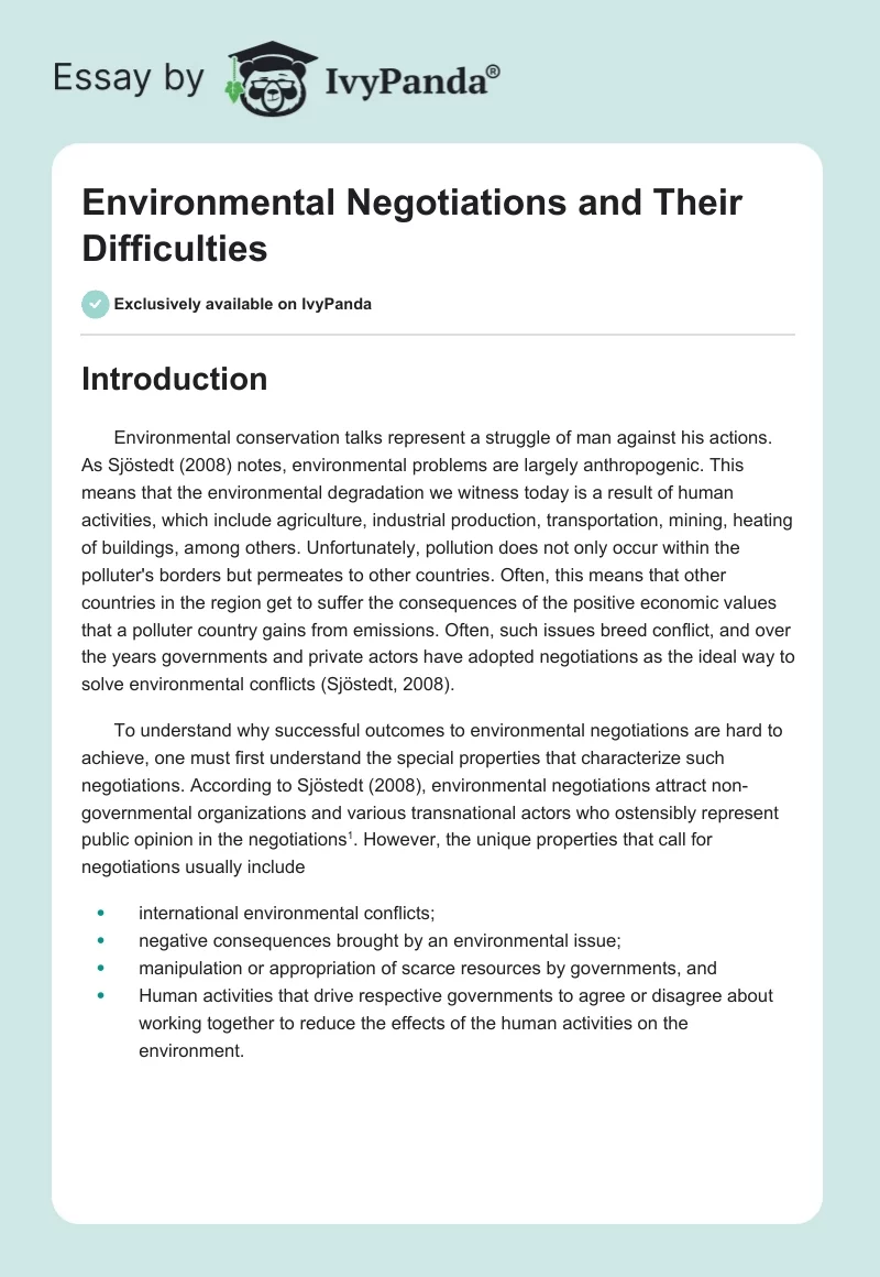 Environmental Negotiations and Their Difficulties. Page 1
