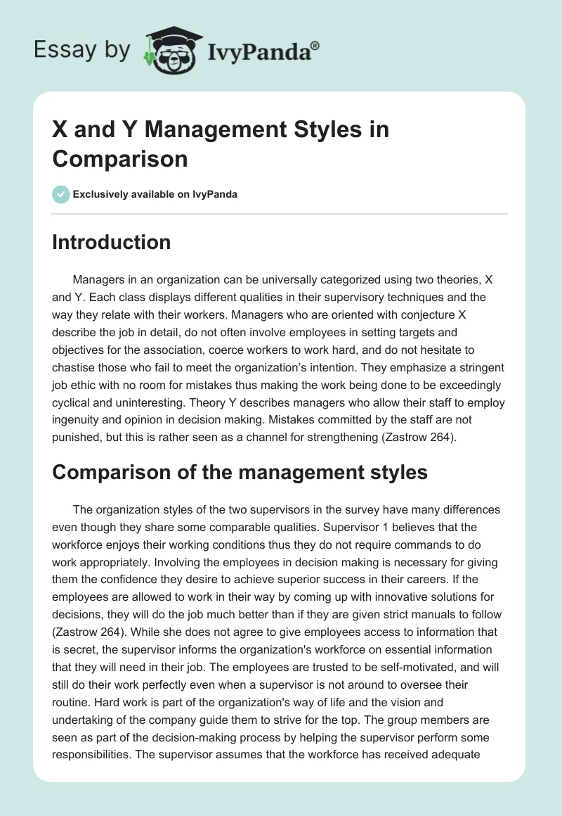 X and Y Management Styles in Comparison. Page 1