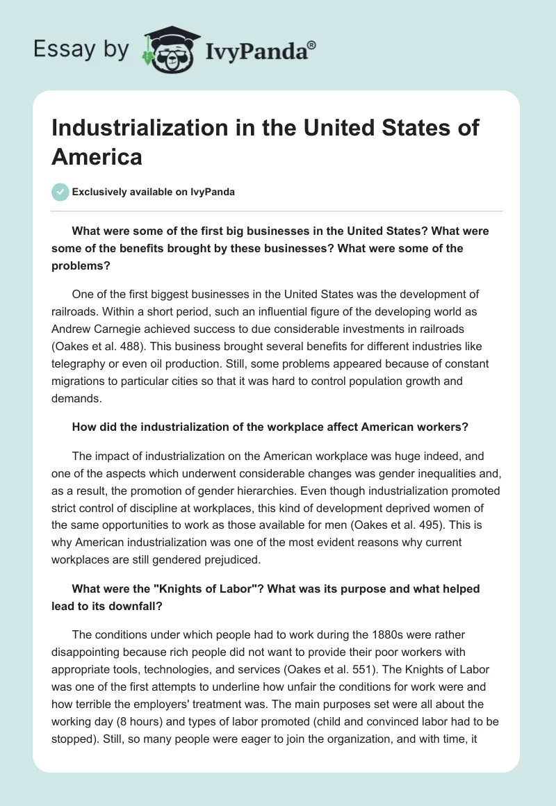 Industrialization in the United States of America. Page 1