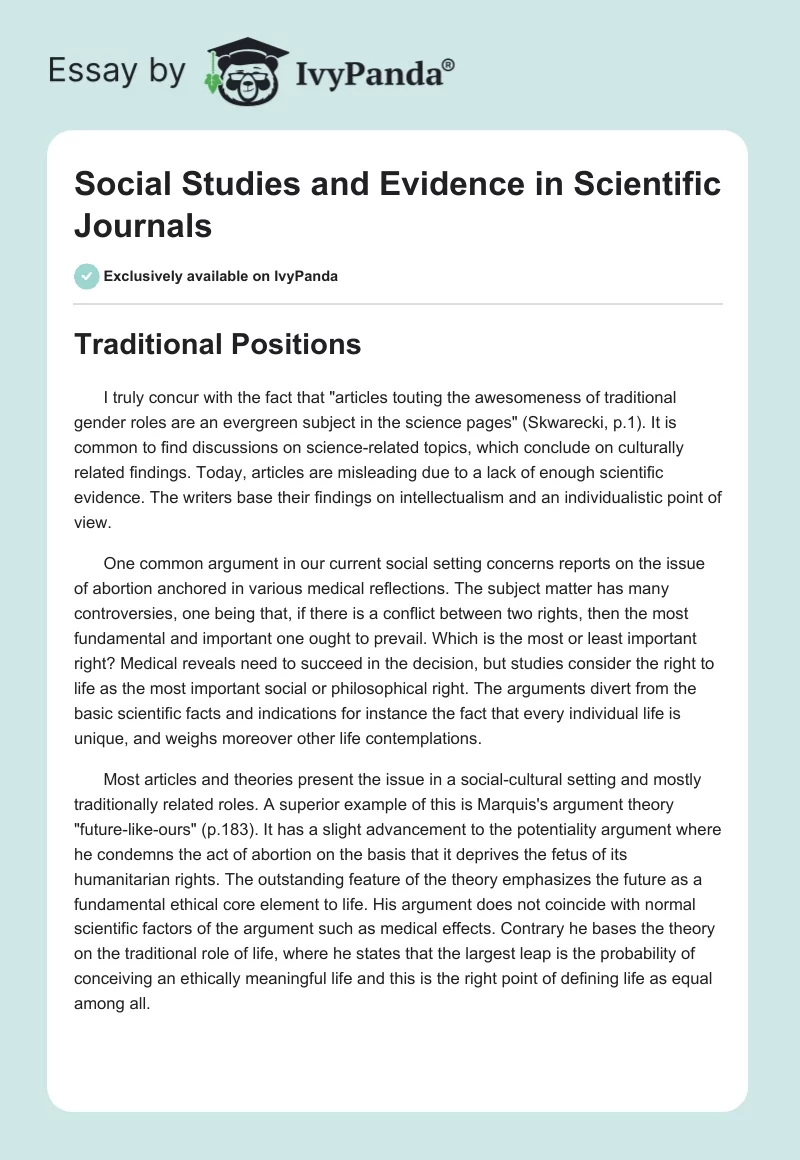 Social Studies and Evidence in Scientific Journals. Page 1