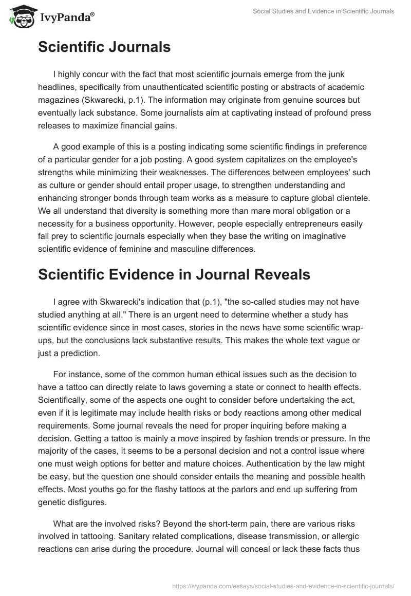 Social Studies and Evidence in Scientific Journals. Page 2