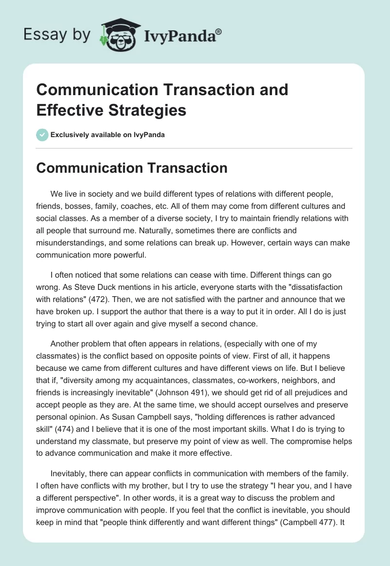 Communication Transaction and Effective Strategies. Page 1