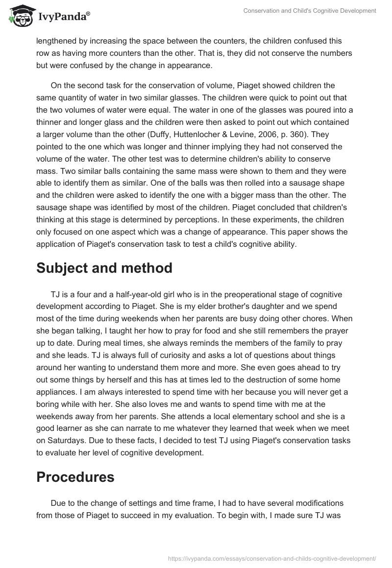 Conservation and Child's Cognitive Development. Page 2