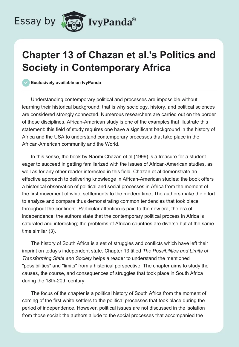 Chapter 13 of Chazan et al.'s "Politics and Society in Contemporary Africa". Page 1