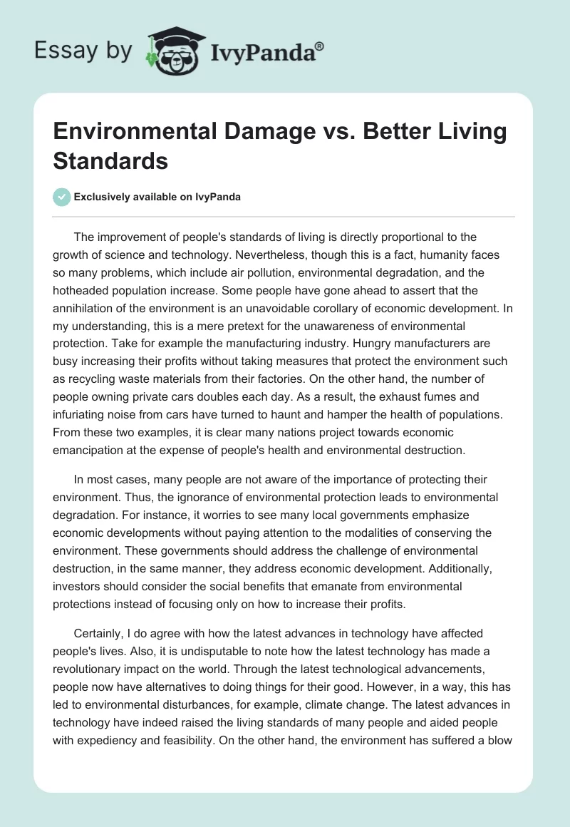 Environmental Damage vs. Better Living Standards. Page 1