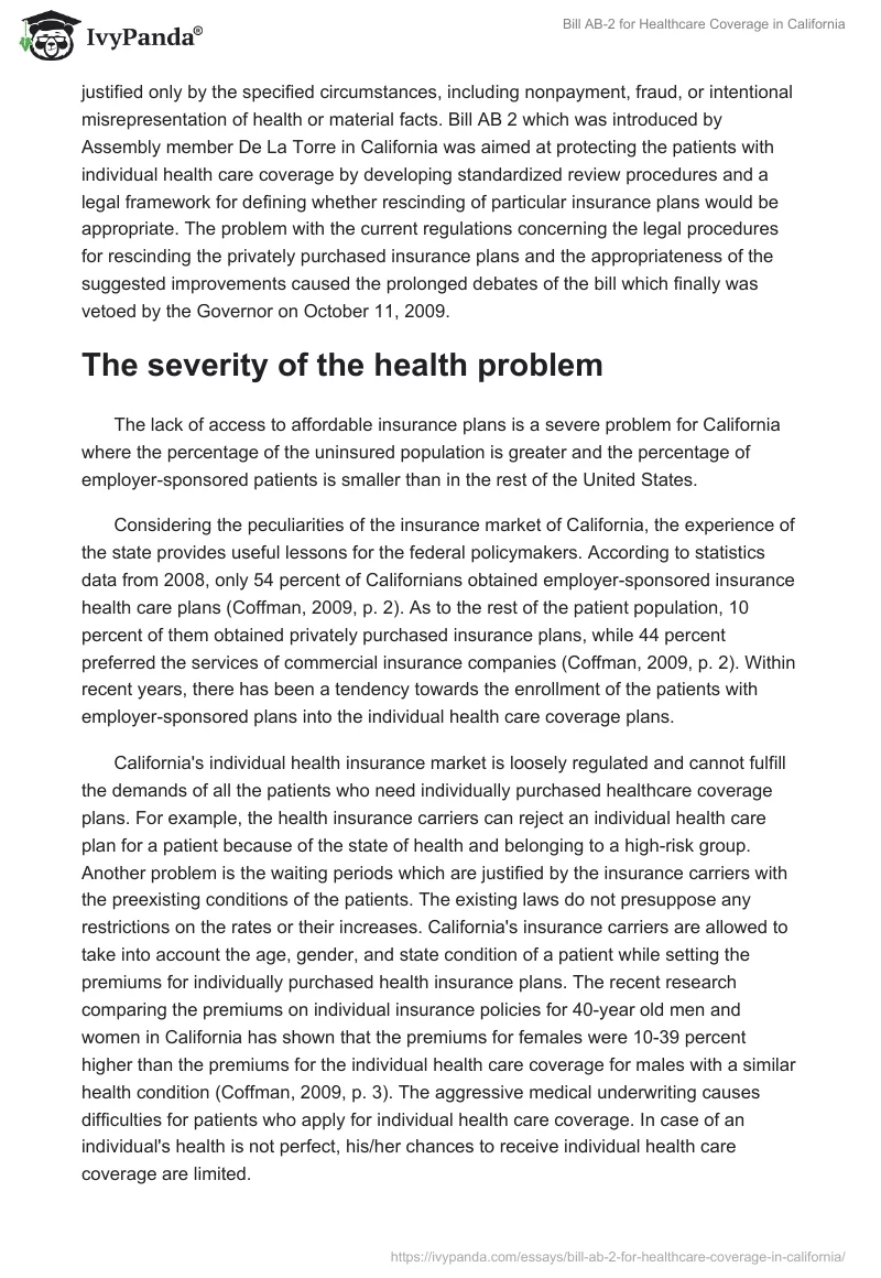 Bill AB-2 for Healthcare Coverage in California. Page 2