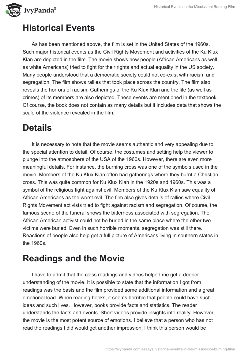 Historical Events in the "Mississippi Burning" Film. Page 2